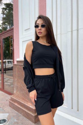 Женский летний костюм тройка с шортами