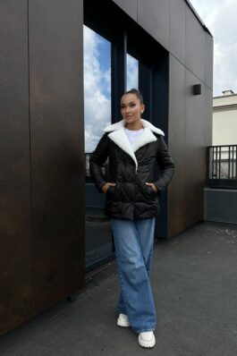 Зимнее женское стеганое пальто короткое с поясом